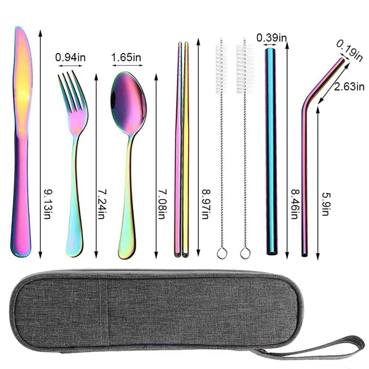 8-PCS Rainbow Cutlery Set | Colorful Portable Utensils Set | Reusable Silverware Cutlery for Outdoor,Travel,Camping | Stainless Steel Flatware & Dinnerware Set (Set of 1,Multicolor)