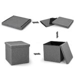 Living Room Cube Shape Sitting Stool with Storage Box 30 X 30 X 30 cm Foldable Storage Bins Multipurpose Clothes, Books, and Toys Organizer with Cushion Seat Lid (30*30*30, Grey)